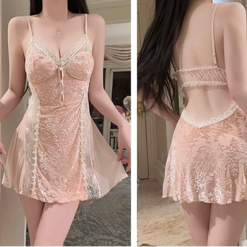 Embellished Push-Up Nightgown — Padded Bust Satin Sleep Dress