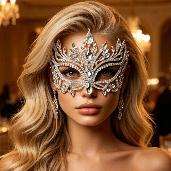 Rhinestone Masquerade Mask for Women – Crystal Venetian Face Mask for Carnival, Parties & Halloween