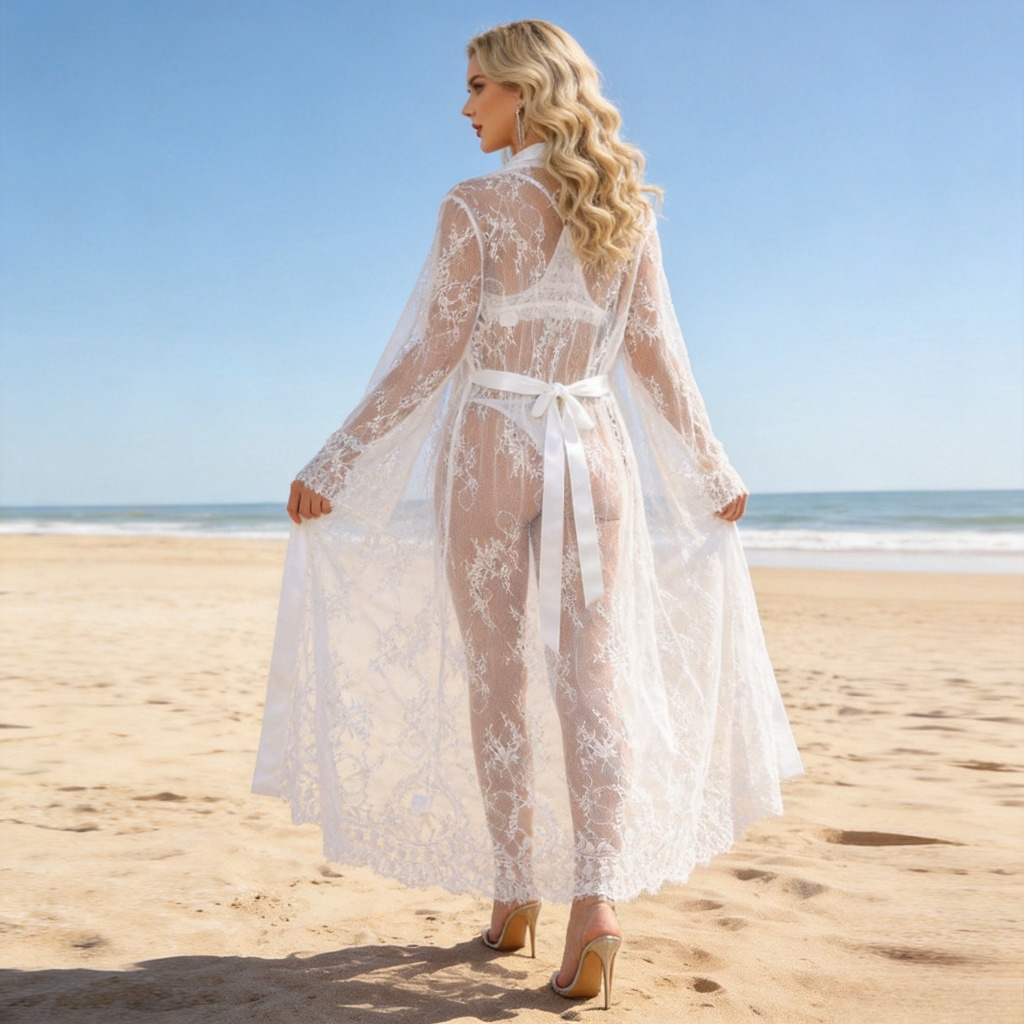 Floral Lace Sheer Kimono Robe