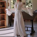 Satin Feather Cuff Embroidered Kimono