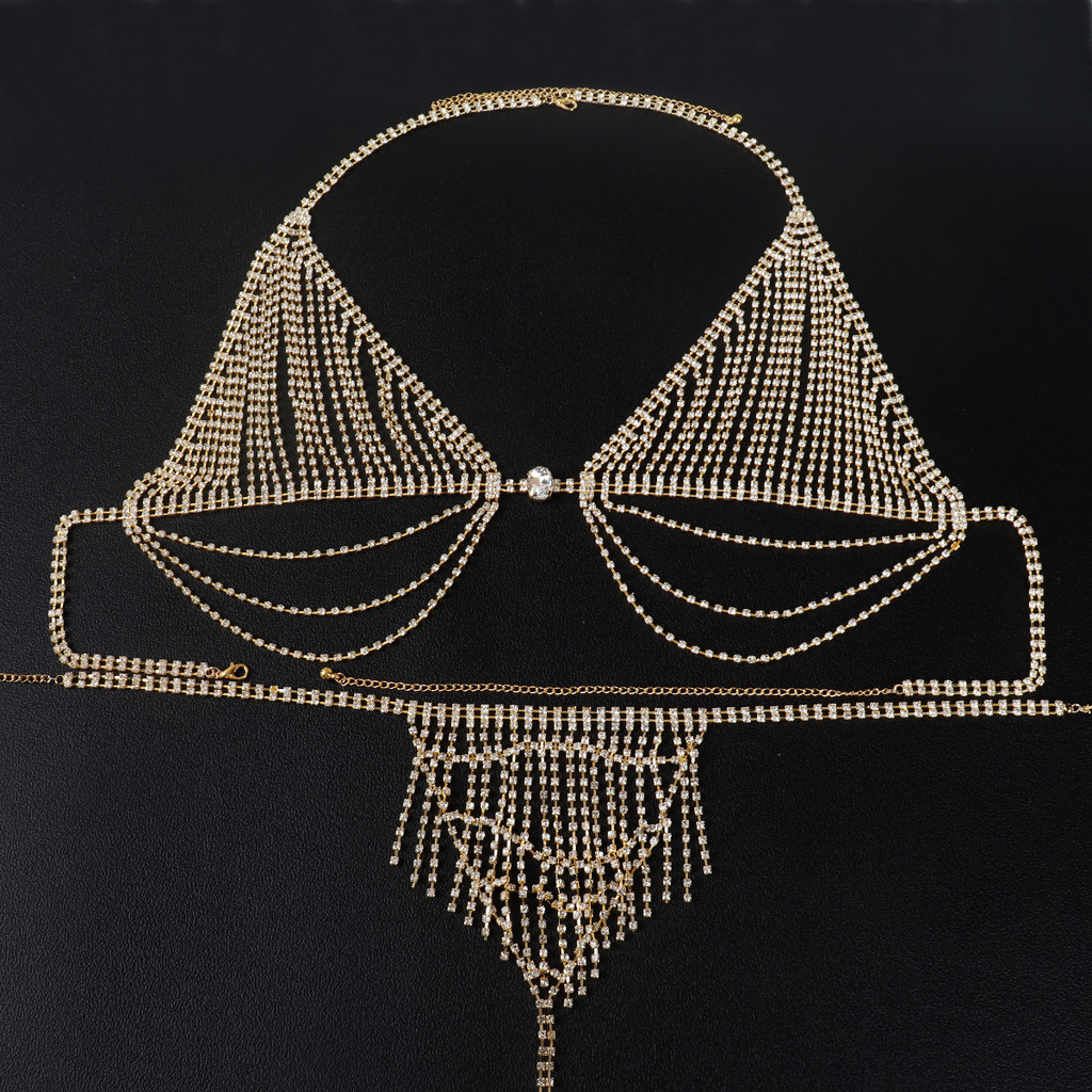 Crystal Rhinestone Body Chain Set for Women – Bra, Thong & Body Chain Jewelry