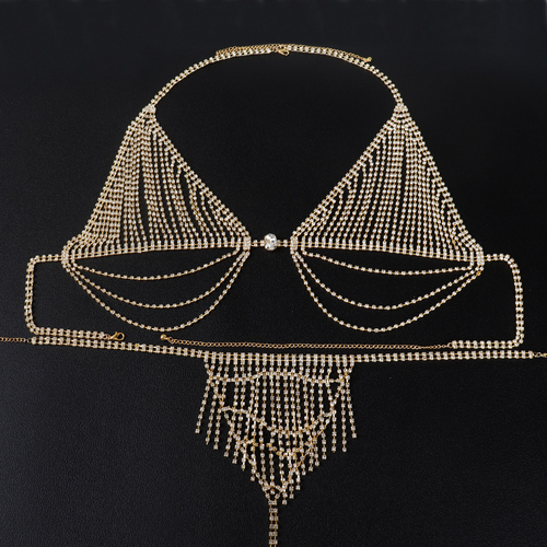 Crystal Rhinestone Body Chain Set for Women – Bra, Thong & Body Chain Jewelry