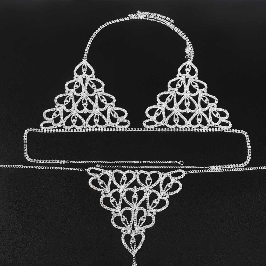 Rhinestone Chain Body Jewelry Lingerie Set