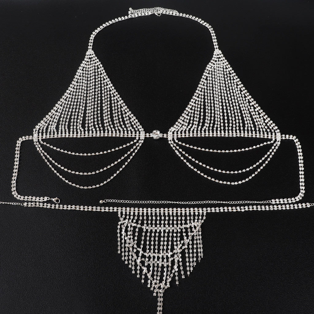 Crystal Rhinestone Body Chain Set for Women – Bra, Thong & Body Chain Jewelry