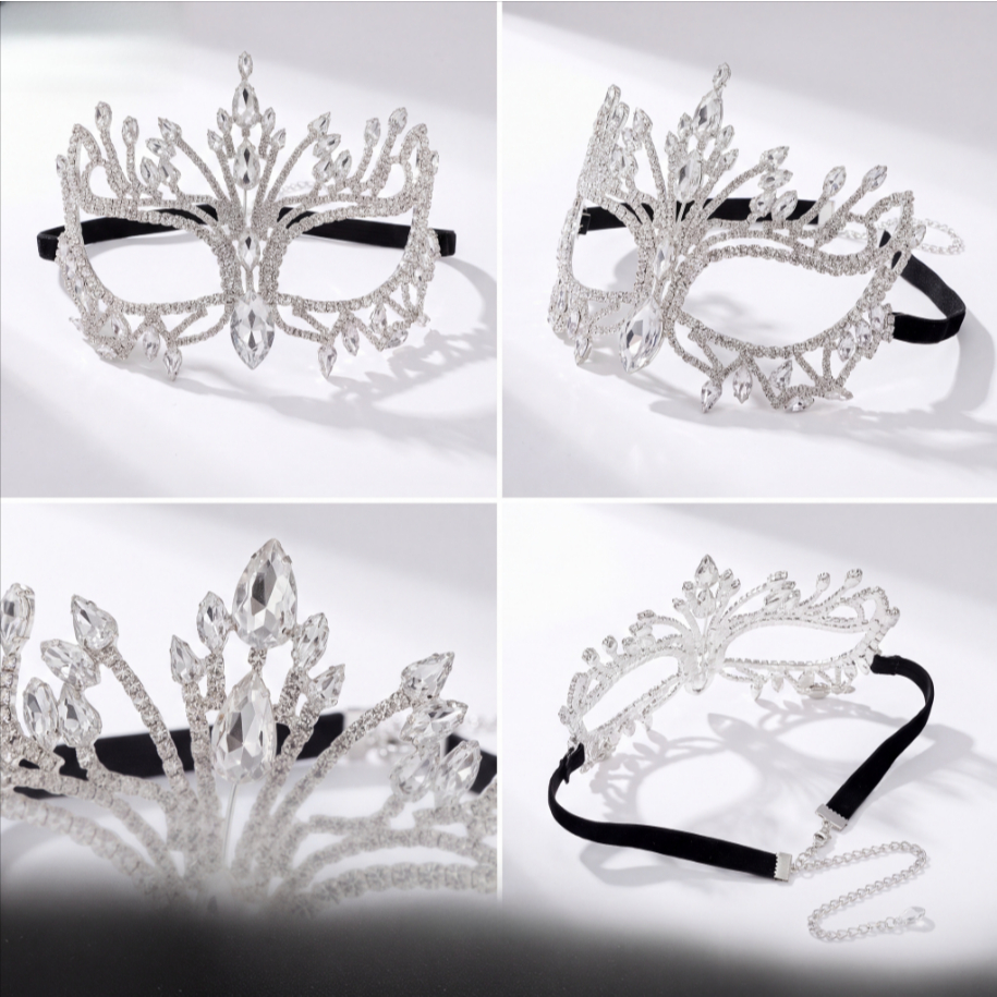 Rhinestone Masquerade Mask for Women – Crystal Venetian Face Mask for Carnival, Parties & Halloween