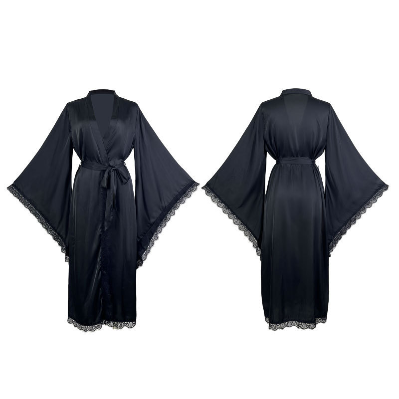 Satin Lace Long Sleeve Kimono Robe