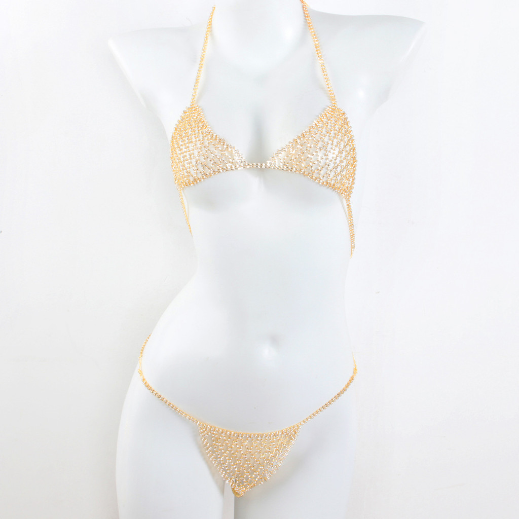 Rhinestone Body Chain Jewelry Set for Women – Crystal Bra & Thong with Body Chain