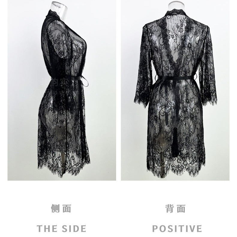Sheer Mesh Lace Kimono Night Gown