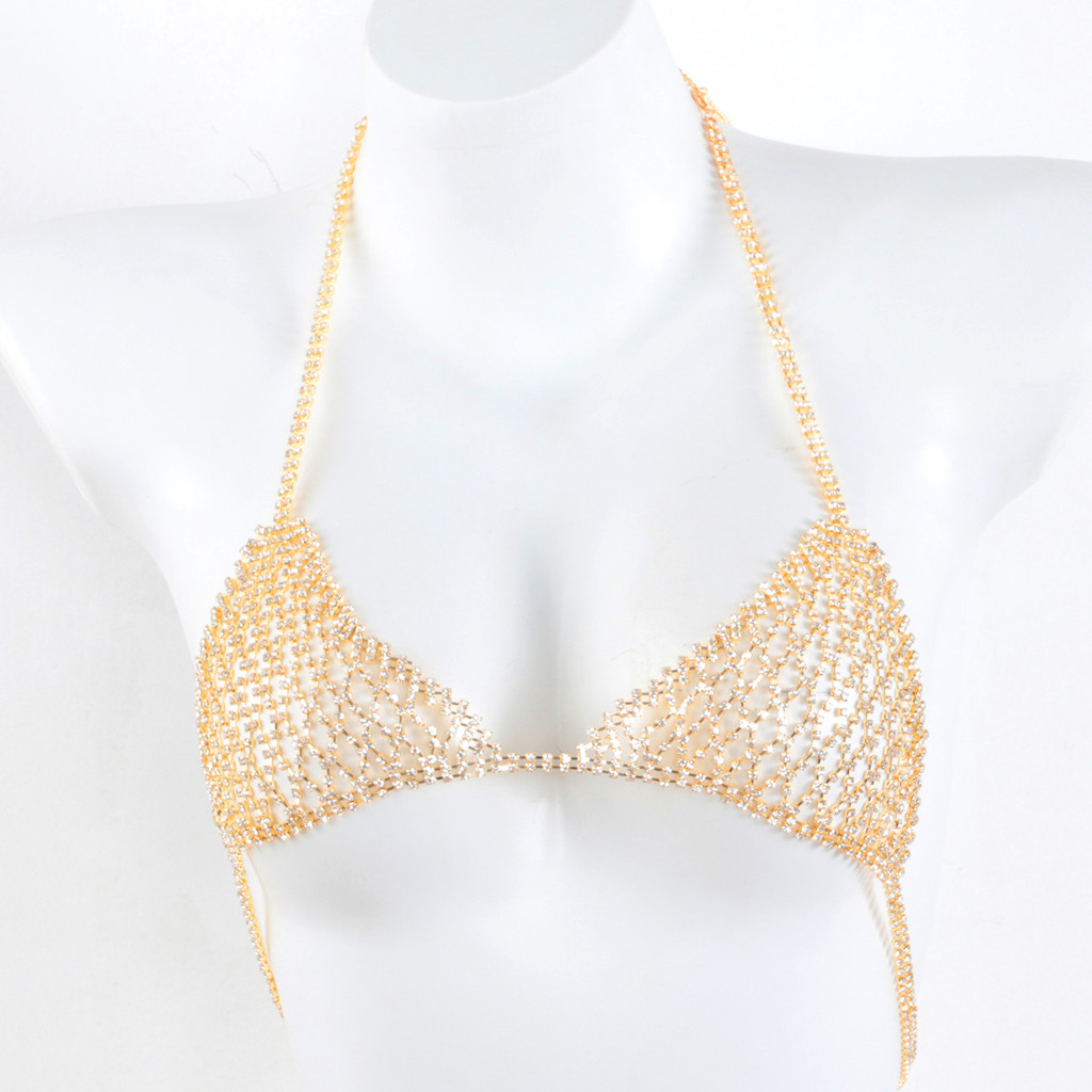 Rhinestone Body Chain Jewelry Set for Women – Crystal Bra & Thong with Body Chain