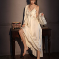 Ice Silk Spaghetti Strap Nightgown | Long French Slip Dress with Built-In Bra | Women's Luxury Loungewear