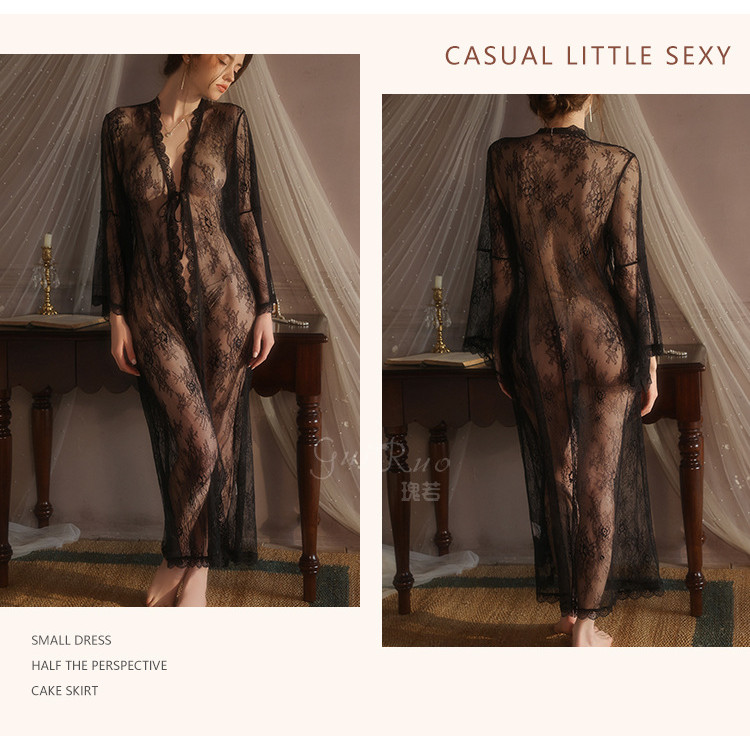 Deep V Lace Tie Kimono Robe