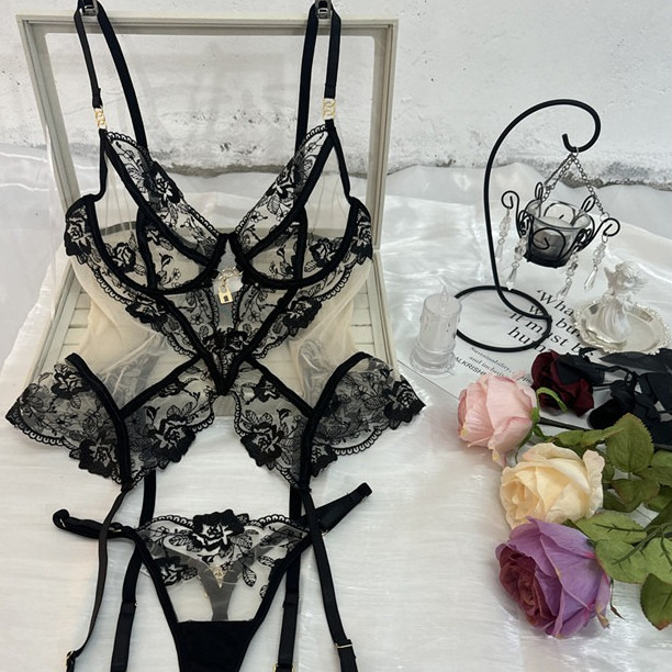 Sheer Mesh Lace Lingerie Set – Sexy 2-Piece Bra & Panty