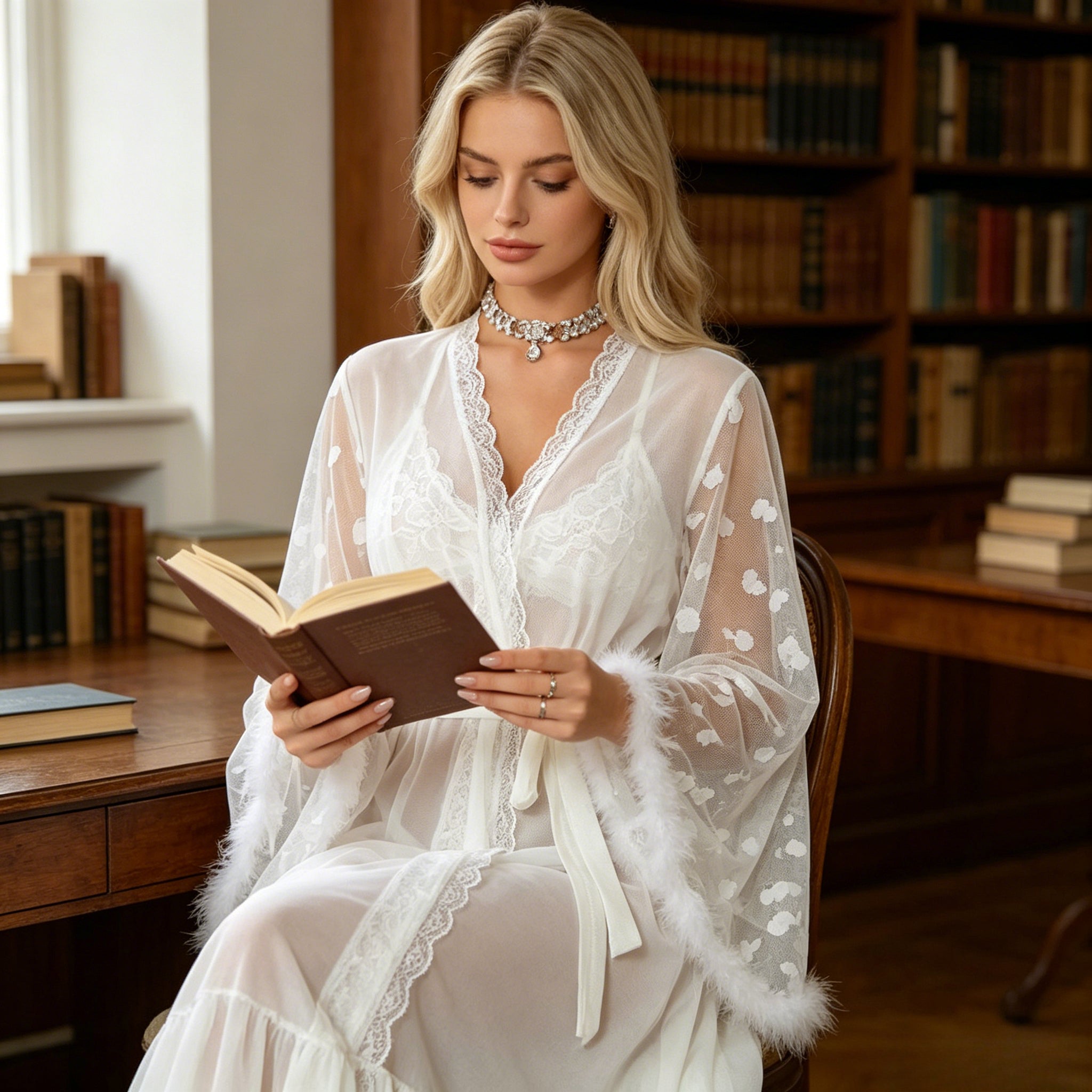 Sheer Lace Breathable Kimono Robe