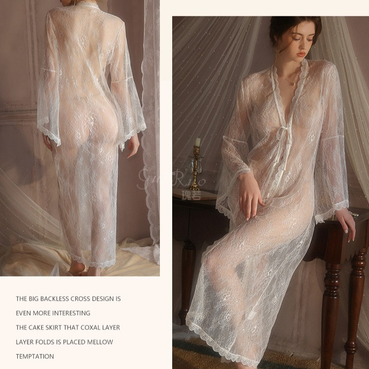Deep V Lace Tie Kimono Robe