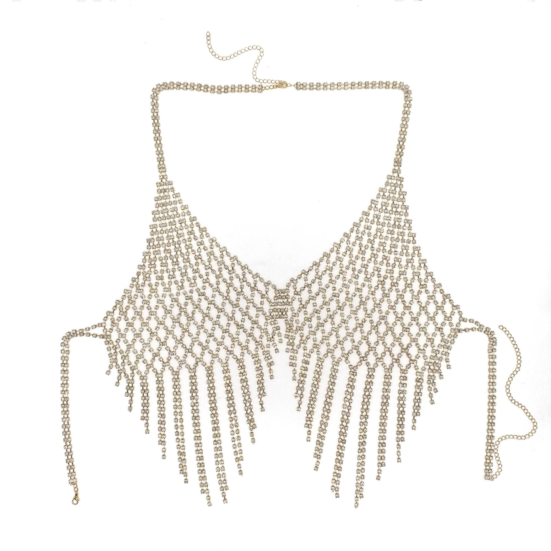 Rhinestone Tassel Bra Body Chain | Crystal Mesh Fringe Chest Jewelry