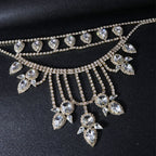 Oversized Crystal Teardrop Statement Necklace | Rhinestone Layered Fringe Party Jewelry