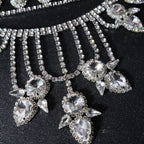 Oversized Crystal Teardrop Statement Necklace | Rhinestone Layered Fringe Party Jewelry