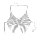 Rhinestone Tassel Bra Body Chain | Crystal Mesh Fringe Chest Jewelry
