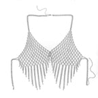 Rhinestone Tassel Bra Body Chain | Crystal Mesh Fringe Chest Jewelry