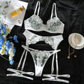 Floral Lace Babydoll Lingerie Set — Sheer Mesh, French Embroidery