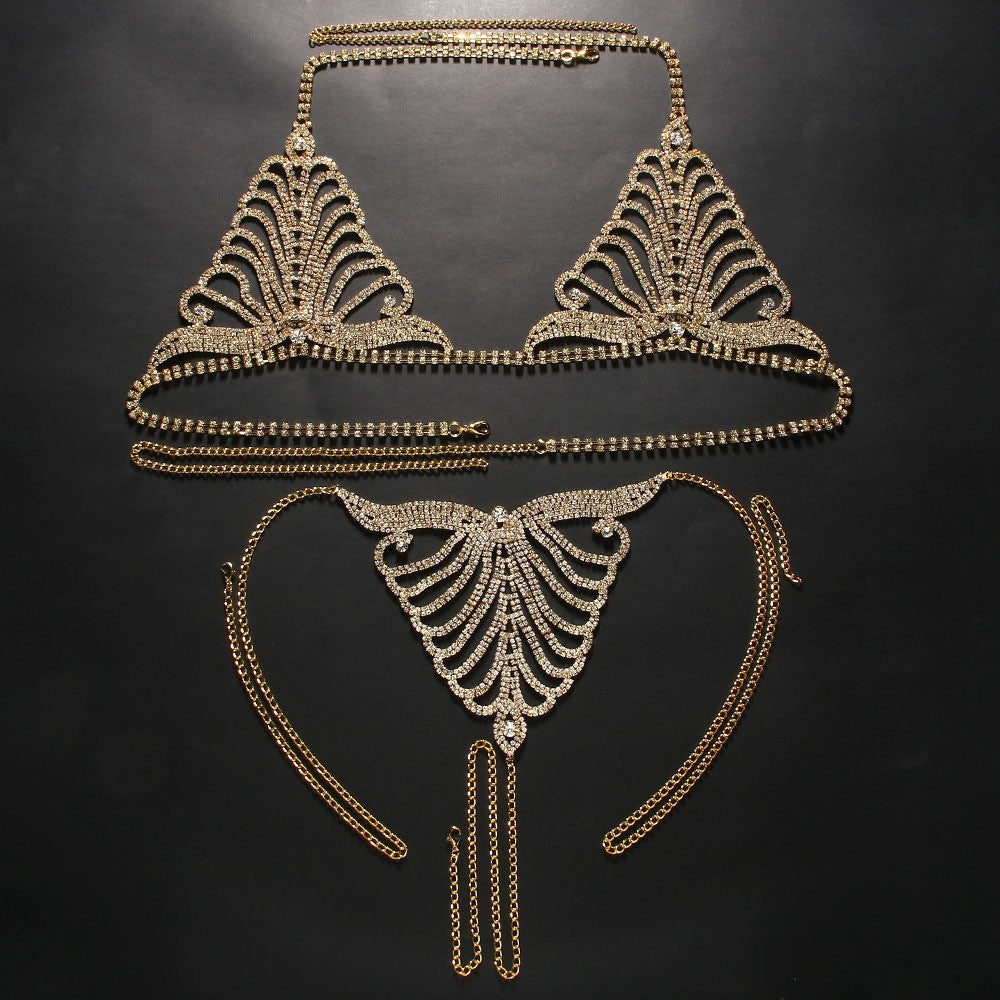 Rhinestone Chain Body Jewelry Lingerie Set