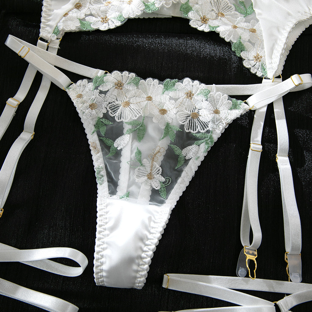 Floral Lace Babydoll Lingerie Set — Sheer Mesh, French Embroidery