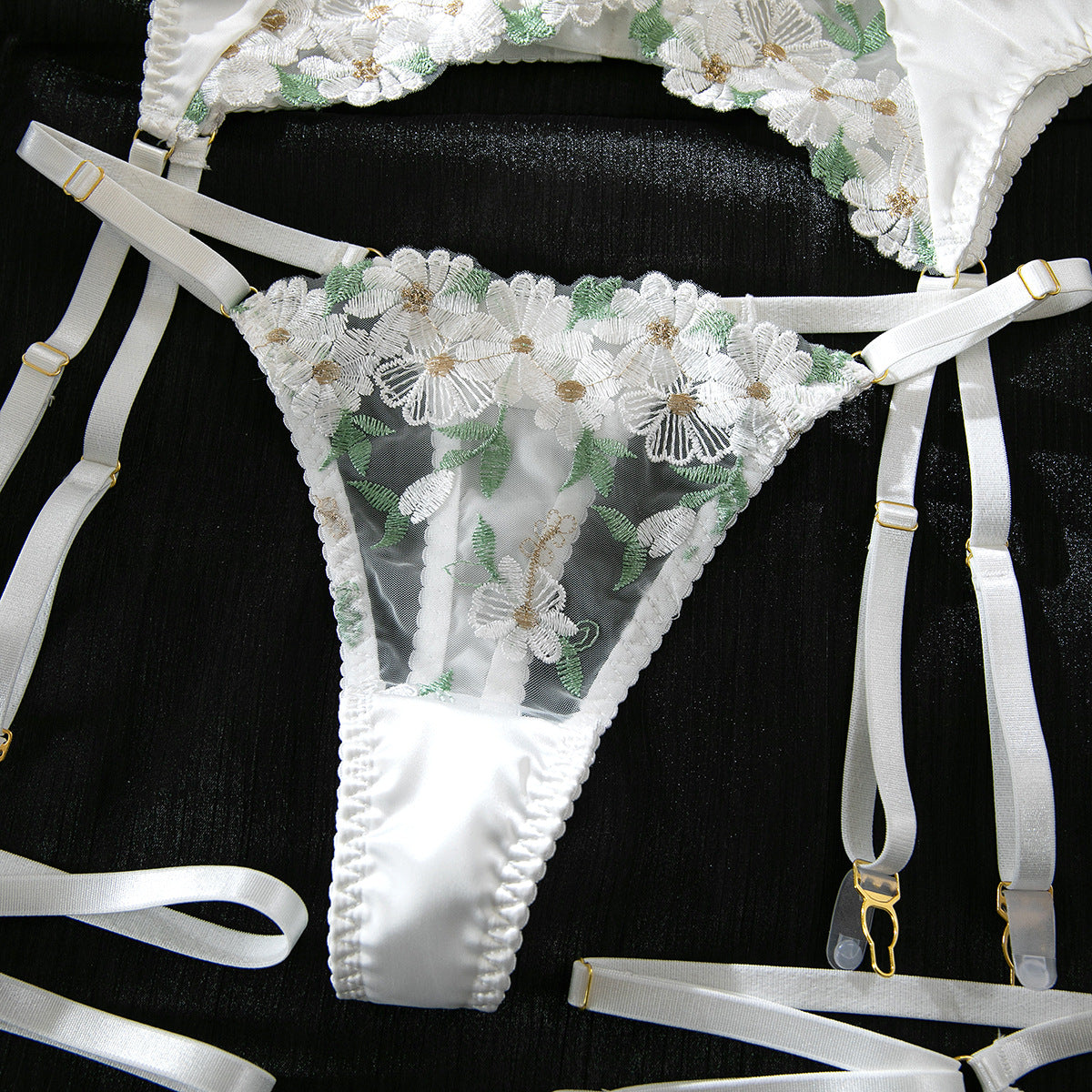 Floral Lace Babydoll Lingerie Set — Sheer Mesh, French Embroidery