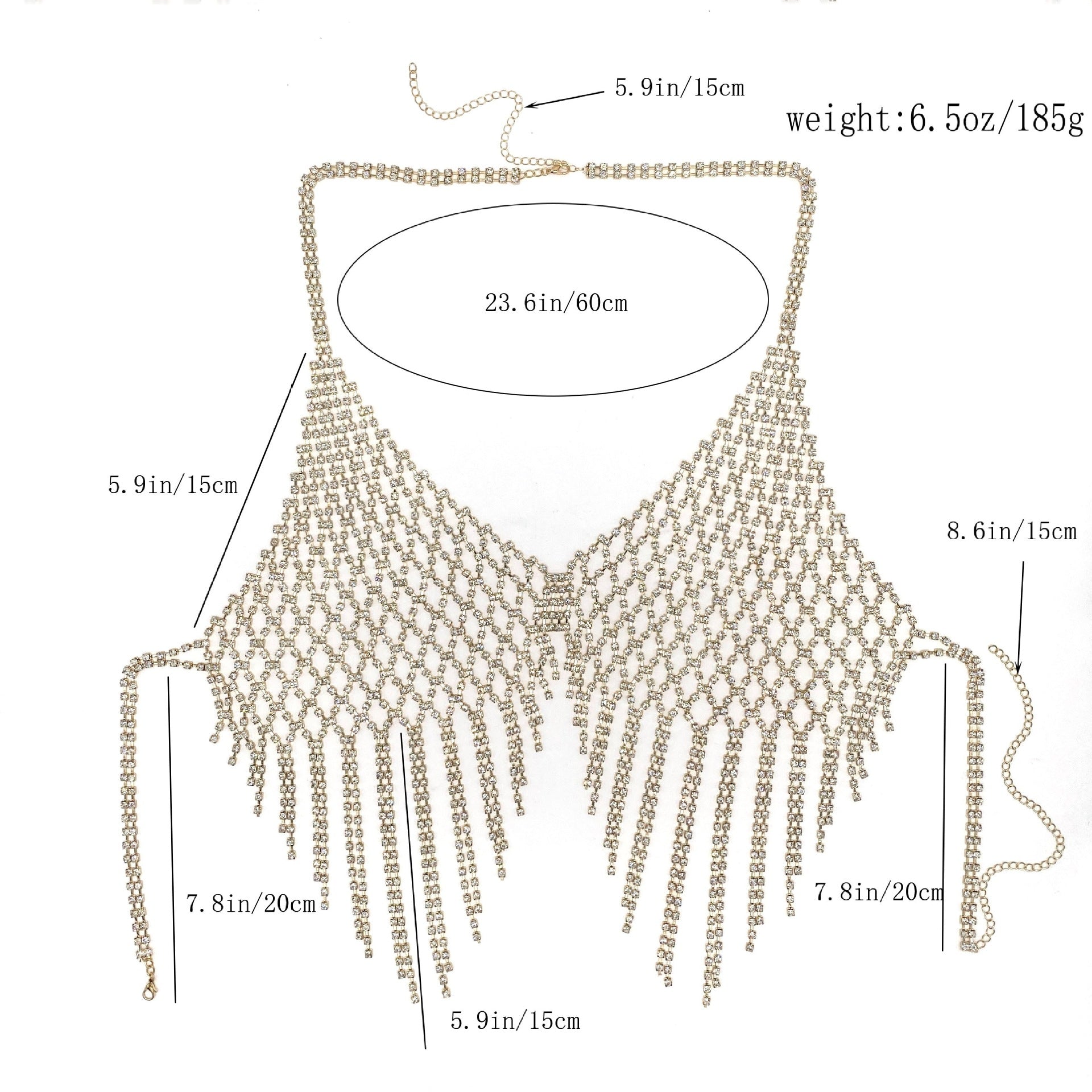 Rhinestone Tassel Bra Body Chain | Crystal Mesh Fringe Chest Jewelry