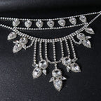 Oversized Crystal Teardrop Statement Necklace | Rhinestone Layered Fringe Party Jewelry