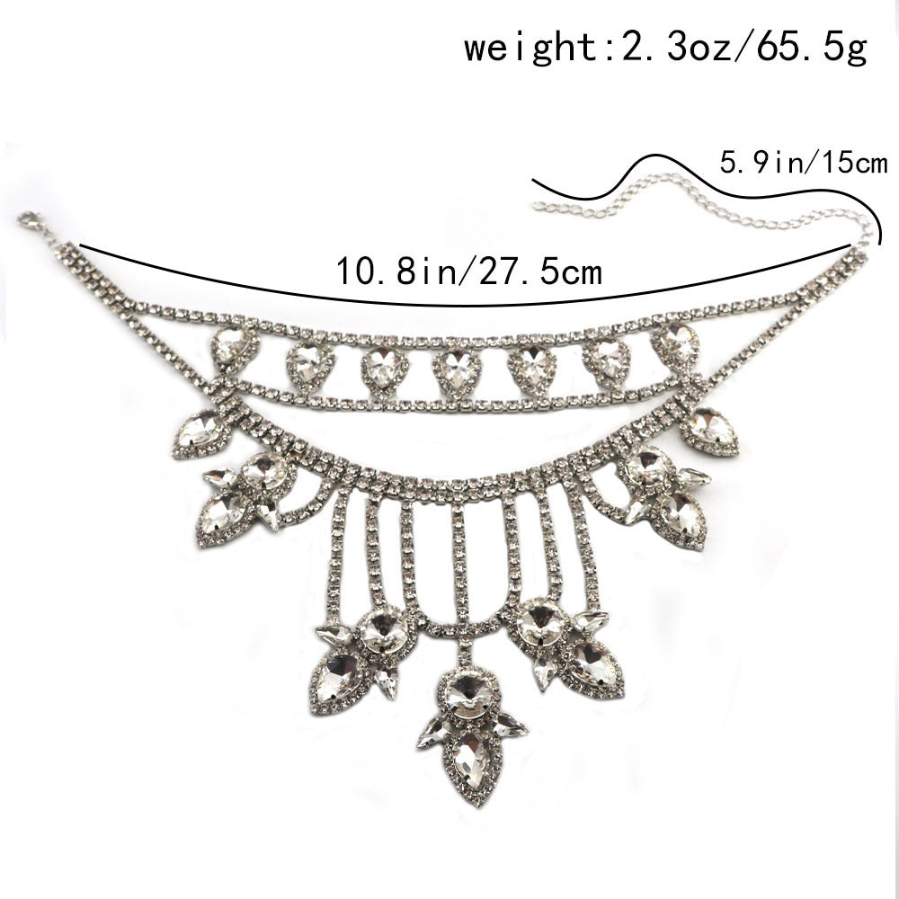 Oversized Crystal Teardrop Statement Necklace | Rhinestone Layered Fringe Party Jewelry