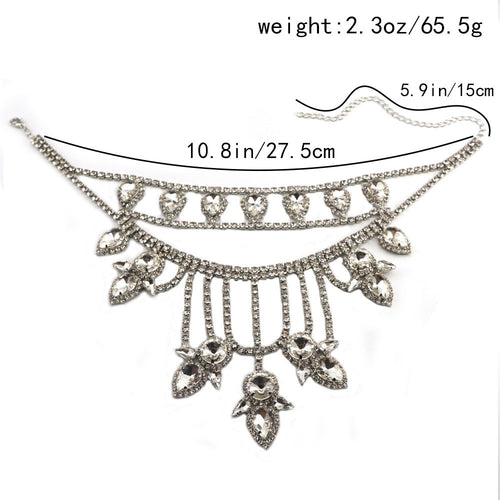 Oversized Crystal Teardrop Statement Necklace | Rhinestone Layered Fringe Party Jewelry
