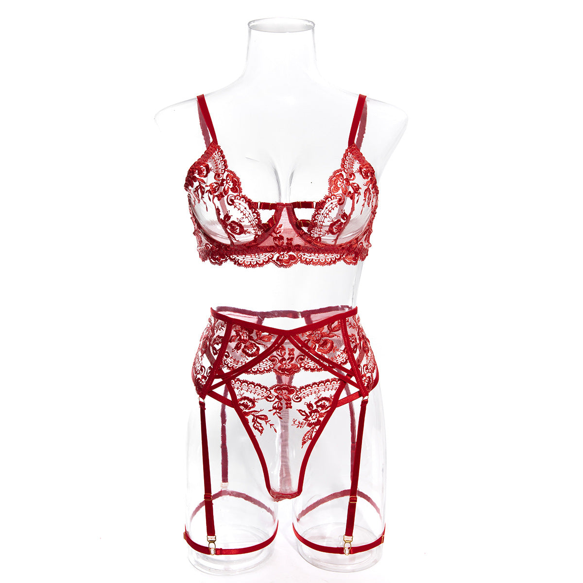 Embroidered Lace Lingerie Set | 3-Piece Bra, Panty & Waist Cincher