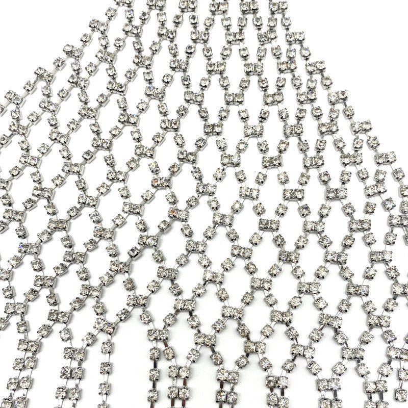 Rhinestone Tassel Bra Body Chain | Crystal Mesh Fringe Chest Jewelry