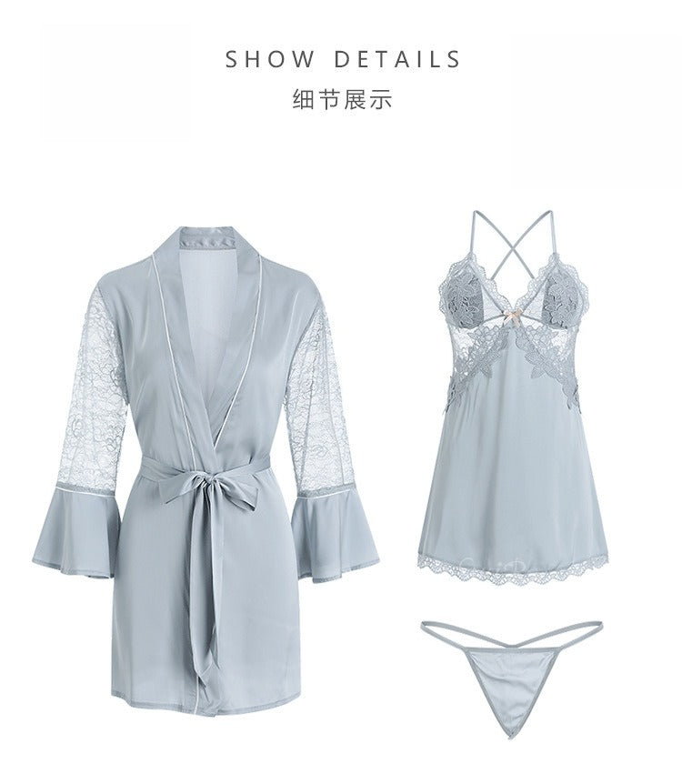Lace & Satin Nightdress — Breathable Lace Trim Sleep Dress