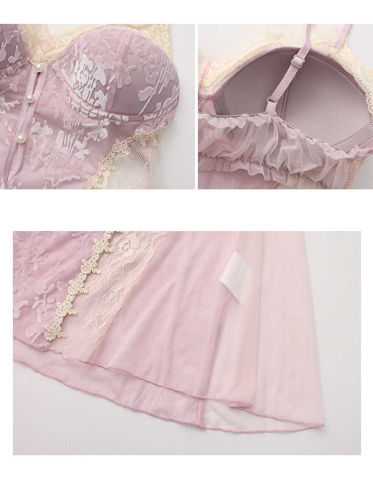 Embellished Push-Up Nightgown — Padded Bust Satin Sleep Dress