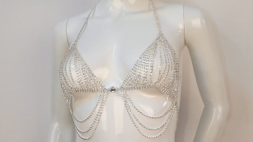 Crystal Rhinestone Body Chain Set for Women – Bra, Thong & Body Chain Jewelry