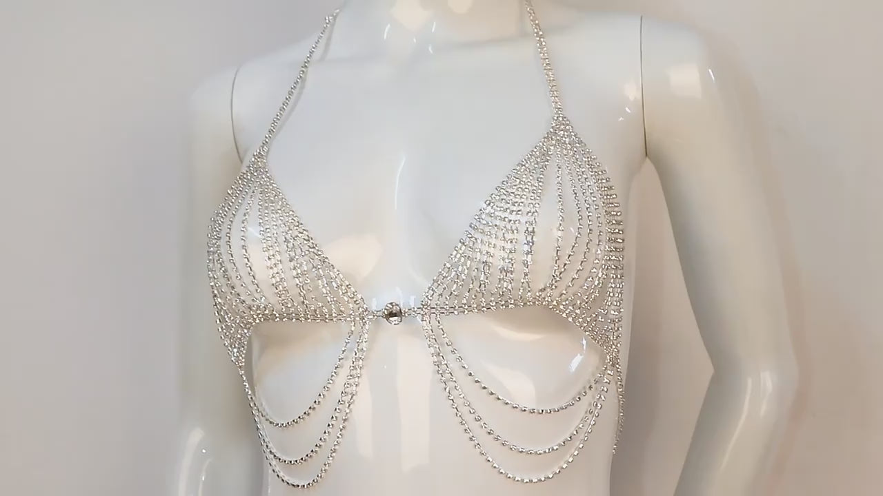 Crystal Rhinestone Body Chain Set for Women – Bra, Thong & Body Chain Jewelry