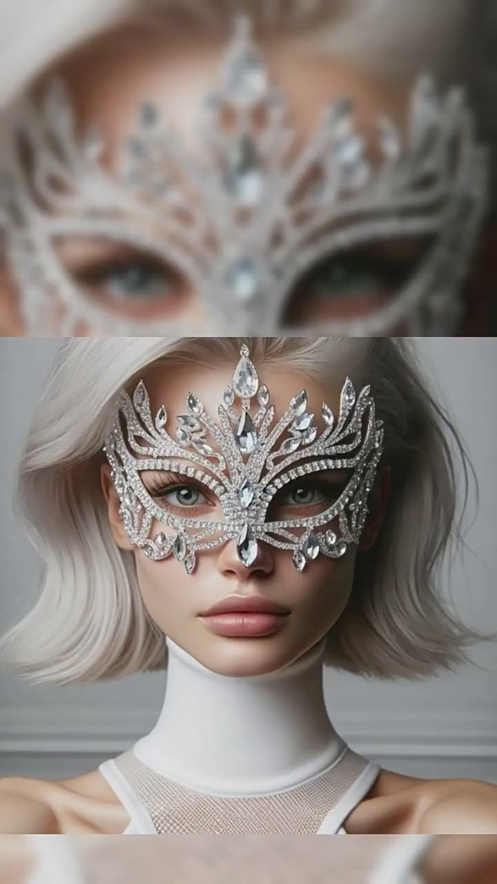 Rhinestone Masquerade Mask for Women – Crystal Venetian Face Mask for Carnival, Parties & Halloween