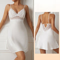 Satin Lace Slip Dress | Deep V-Neck Floral Lace Cami Nightgown | Sleepwear
